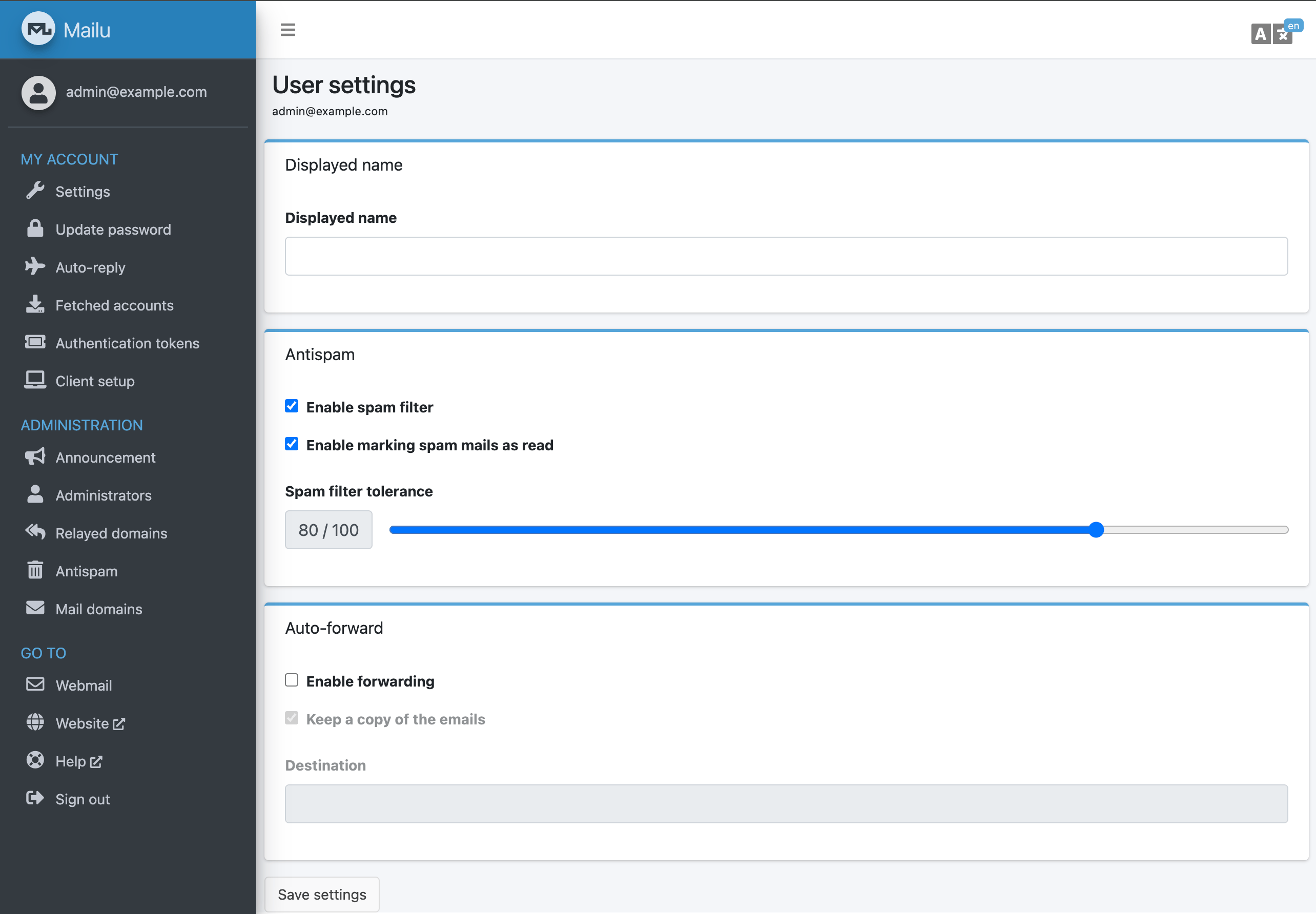 Screenshot of interface